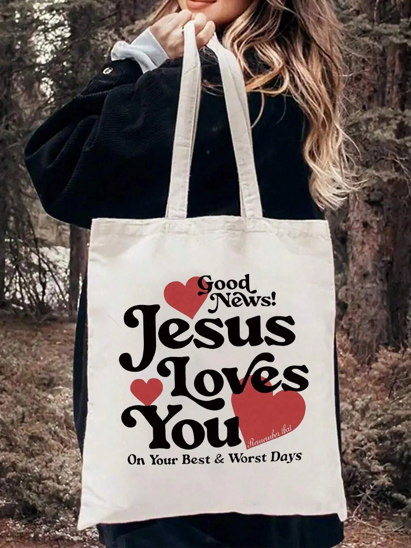 Good News Jesus Loves You Canvas Tote Bag – Beige Christian Tote