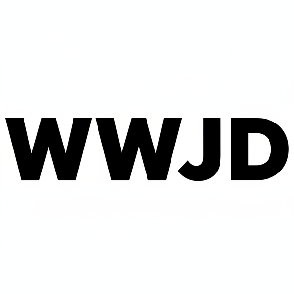 Simple text saying WWJD in bold thick font 