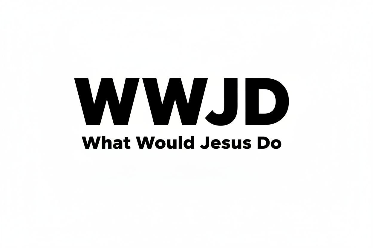 Simple text saying WWJD with What Would Jesus Do  (underneath it) in bold thick font 